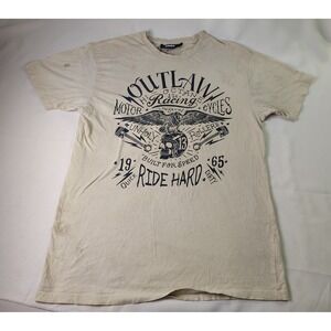 Super Massive Shirt Large L Beige Outlaw Racing Graphic Tee Biker Distressed